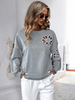 Pulls pour femmes gris découpés géométriques col bijou manches longues pulls superposés en polyester
