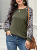 Pulls pour femmes Hunter Green imprimé léopard col bijou manches longues chandails en mélange de coton