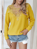 Pulls Pour Femmes Jaune Jewel Neck Manches Longues Polyester Pulls