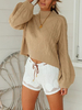 Pulls Pour Femmes Kaki Col Haut Manches Longues Crop Top Pulls