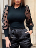 Pulls pour femmes noir à pois col montant manches longues pure organza chandails