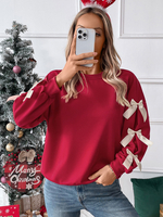 Pulls pour femmes nœuds rouges col bijou géométrique manches longues pulls superposés en polyester