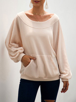Pulls pour femmes Pulls à manches longues à col bijou abricot avec poche