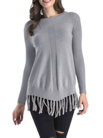 Pulls Pour Femmes Pulls À Manches Longues Gris Jewel Neck Avec Glands