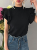 Pulls pour femmes Pulls à volants à manches courtes et col bijou noir