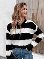 Pulls pour femmes pulls noirs bicolores à col bijou manches longues pulls superposés en acrylique