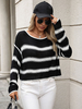 Pulls pour femmes Pulls surdimensionnés en polyester à manches longues et col bijou bicolore noir
