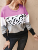 Pulls pour femmes Rose imprimé léopard col bijou manches longues chandails
