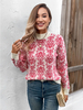 Pulls pour femmes rouges imprimés col bijou manches longues pulls en acrylique