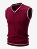 Pulls Pour Hommes Sans Manches Tricots Col En V Hiver Bordeaux