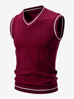 Pulls Pour Hommes Sans Manches Tricots Col En V Hiver Bordeaux