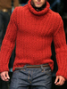 Pulls Pour Hommes Tricots Col Haut Hiver Rouge
