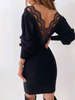 Pulls Robes en Mailles Femmes Hiver à Col en V et Dos nu avec Dentelle Silhouette avec Manche de landerne