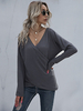 Pulls Tops Femmes en Mailles à Col V avec Manches Longues Moulants Coope Cintrée Unicolore