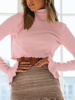 Pulls unicolore manches longues col roulé Rose Tricots Pull-over