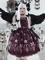Punk Gothic Lolita JSK Robe Volants Bordeaux Sans Manches Polyester Lolita Pull Jupes