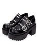 Punk Lolita Chaussures Rivet Boucle Plateforme Talon Chunky Noir Chaussures Lolita Déguisements Halloween