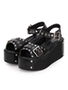Punk Lolita Sandales Metallic Rivet Grommet Plateforme Talon compensé Noir Lolita Chaussures Déguisements Halloween