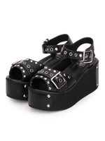Punk Lolita Sandales Metallic Rivet Grommet Plateforme Talon compensé Noir Lolita Chaussures Déguisements Halloween