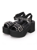 Punk Lolita Sandales Métallique Boucle Rivet Grommet Plate-forme Chunky Talon Noir Lolita Chaussures Déguisements Halloween