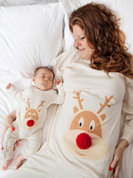 Pyjama de Famille Bébés Noël 2021 Combinaison Blanc Imprimé Cerf Conbinaison Déguisements Noël