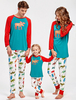 Pyjama de Famille Enfants Noël 2021 Ensemble 2 pièces Bleu Imprimé Top et Pantalons Déguisements Noël