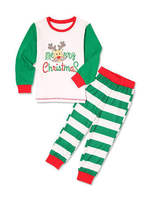 Pyjama de Famille Enfants Noël 2021 Ensemble 2 pièces Imprimé Rayures Vert Top et Pantalons Déguisements Noël