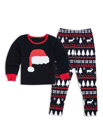 Pyjama de Famille Enfants Noël 2021 Ensemble 2 pièces Noir Renne Imprimé Top et Pantalons Déguisements Noël
