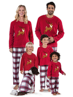 Pyjama de Famille Enfants Noël 2021 Ensemble 2 pièces Rouge Cerf Carreaux Bicolores Top et Pantalons Déguisements Noël
