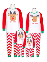 Pyjama de Famille Enfants Noël 2021 Ensemble 2 pièces Rouge Imprimé Cerfs et Les Rayures Top et Pantalons Déguisements Noël