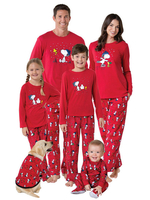Pyjama de Famille Enfants Noël 2021 Ensemble 2 pièces Rouge Snoopy Imprimé Top et Pantalons Déguisements Noël