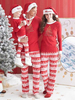 Pyjama de Famille Enfants Noël 2022 Ensemble 2 pièces Rouge Imprimé Les Mots Les Rayures Top et Pantalons Déguisements Noël