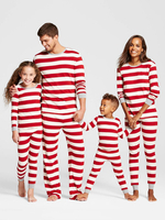 Pyjama de Famille Enfants Noël 2022 Ensemble 2 pièces Rouge Imprimé Les Rayures Top et Pantalons Déguisements Noël