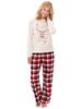 Pyjama de Famille Femmes Noël 2021 Ensemble 2 pièces Ivoire Écossais Top et Pantalons Déguisements Noël