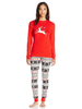 Pyjama de Famille Femmes Noël 2021 Ensemble 2 pièces Rouge Imprimé Cerfs et Les Motifs Top et Pantalons Déguisements Noël