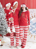 Pyjama de Famille Femmes Noël 2021 Ensemble 2 pièces Rouge Imprimé Les Mots Les Rayures Top et Pantalons Déguisements Noël
