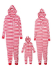 Pyjama de Famille Femmes Noël 2021 Rouge Imprimé Les Rayures Combinaisons à Capuche à Lacets Déguisements Noël