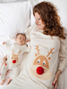 Pyjama de Famille Femmes Noël 2022 Ensemble 2 pièces Blanc Imprimé Cerf Top et Pantalons Déguisements Noël