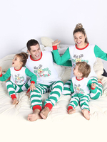Pyjama de Famille Hommes Noël 2021 Ensemble 2 pièces Imprimé Rayures Vert Top et Pantalons Déguisements Noël