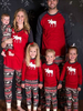 Pyjama de Famille Hommes Noël 2021 Ensemble 2 pièces Rouge Imprimé Motifs Cerfs Les Rayures Top et Pantalons Déguisements Noël