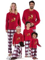 Pyjama de Famille Hommes Noël 2022 Ensemble 2 pièces Rouge Cerf Carreaux Bicolores Top et Pantalons Déguisements Noël