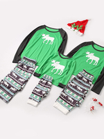 Pyjama de Famille Hommes Noël 2022 Ensemble 2 pièces Vert Imprimé Cerfs Top et Pantalons Déguisements Noël