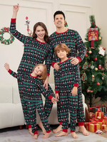 Pyjama de Noël assorti pour toute la famille haut et pantalon en polyester à motifs de Noël pour enfants et adultes