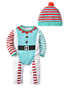Pyjama de noël bébé tenue bleu rayé barboteuse enfants avec chapeau Déguisements Halloween