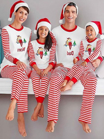Pyjama de Noël en famille Ensemble de pantalons à imprimé floral en polyester Ensemble de pyjama de famille rouge