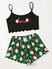 Pyjama de Noël en famille Motif de Noël en polyester Pantalon noir Ensemble 2 pièces