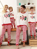 Pyjama De Noël Famille En Mélange De Coton Rouge À Rayures Ensemble De Pantalons Enfant Adulte