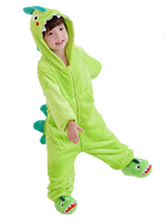Pyjama Kigurumi Enfants Cadeaux Noël Unisexe Cartoon Dinosaures Vert Clair Flanelle Vêtements Déguisement Halloween