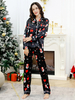 Pyjama noir à motif de Noël col rabattu manches longues vêtements de nuit