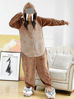 Pyjamas Kigurumi Carnaval Morse Onesie Adulte Café Marron Flanelle Combinaison Costume Carnavals Cosplay Halloween